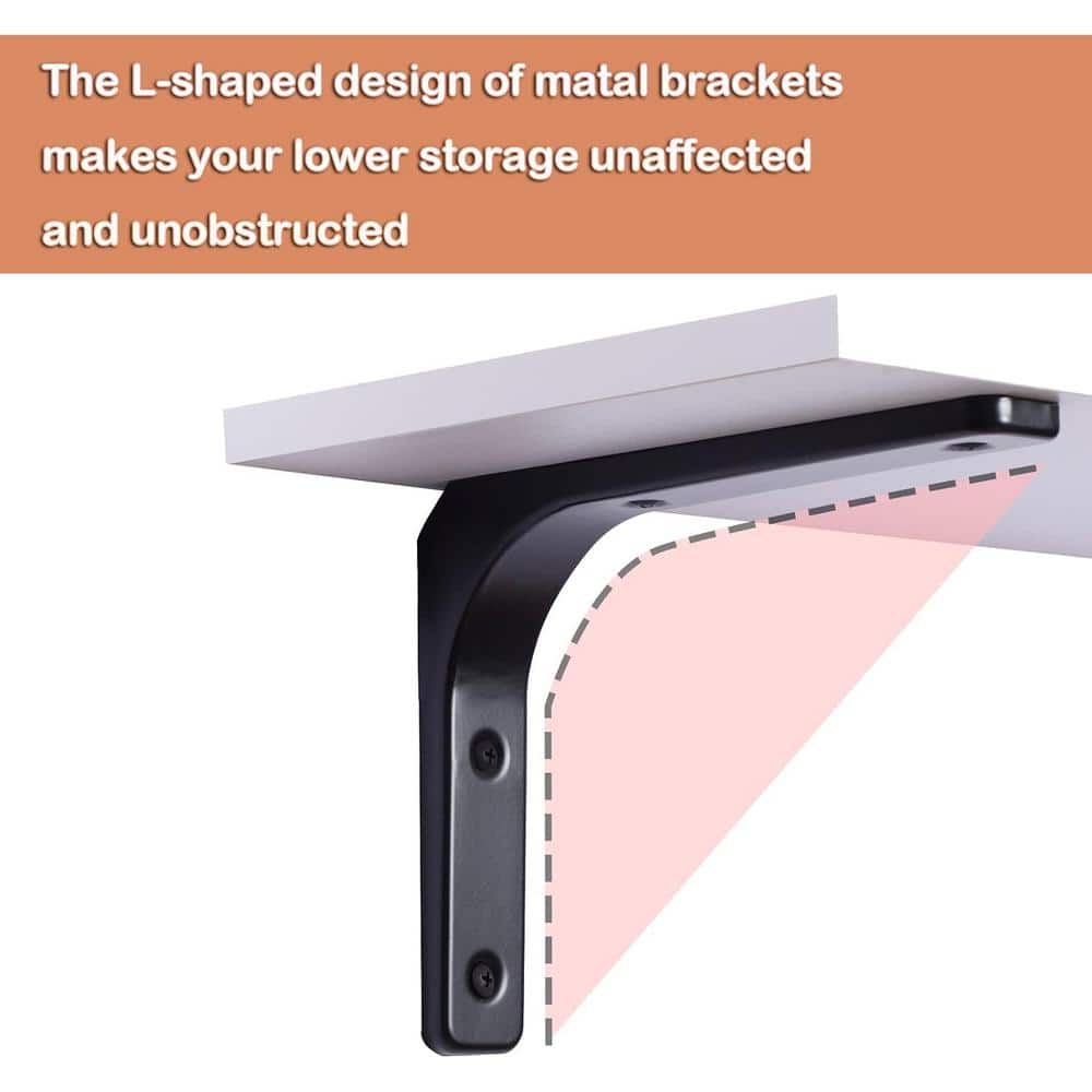 23.6 Inch White Wood Floating Wall Shelves with Black Metal Brackets