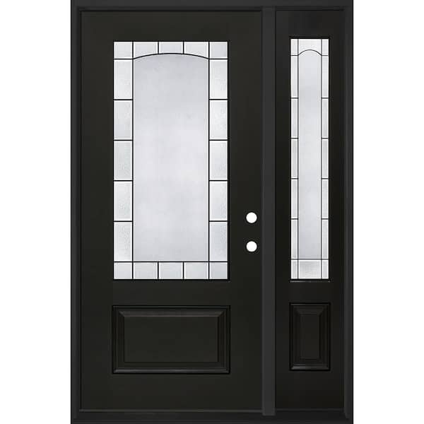 Regency 51 in. x 80 in. 3/4L Empire Decorative Glass LHIS Onyx Mahogany Fiberglass Prehung Front Door w/12in-SL4-9/16