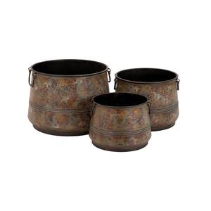 11 in. x 16 in. Brass Metal Rustic Planter (Set of 3)