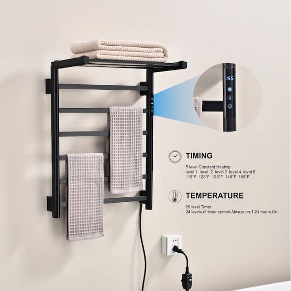 SIOYIE Smart Rotating Heated Towel Rack For Bathroom, 90W Wall-Mounted Electric Towel Dryer With Fi+app+control,+low+carbon+steel,+ipx5,+plug In