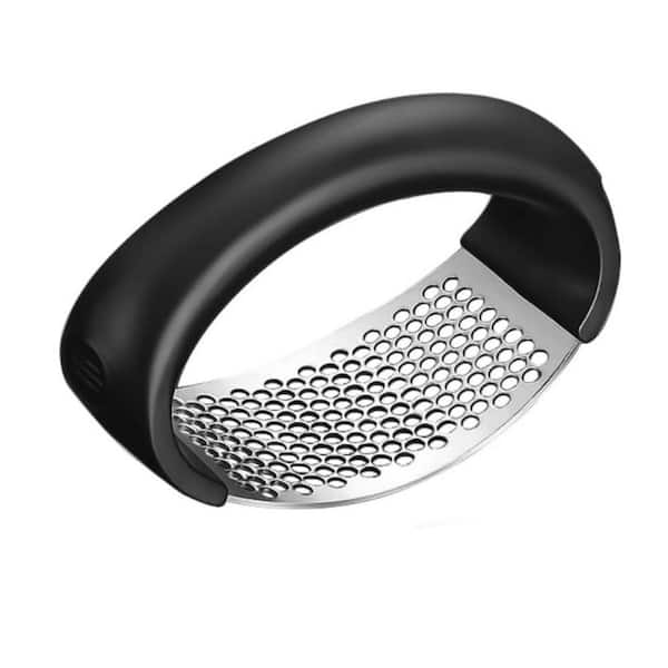 Stainless Steel Garlic Press Rocker with Crusher Masher and Garlic Peeling Drum for Home Kitchen Utensils, Black(1-Pack)