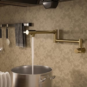 Modern 20 in. Wall Mounted Pot Filler in Brushed Gold