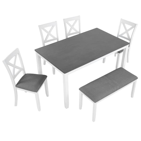 6-Piece Rubber Wood Outdoor Conversation Patio Furniture Set with Gray Cushions