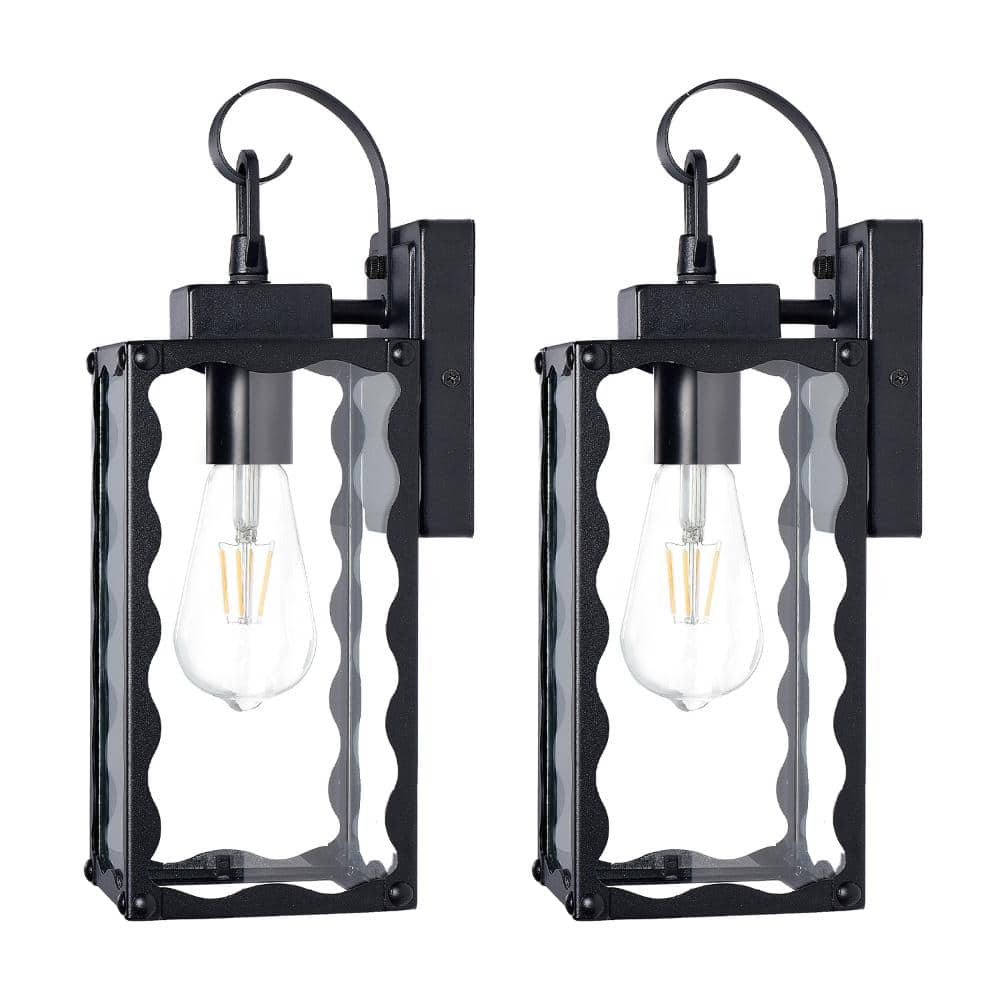 2-Pack 14.6 in Matte Black Metal Wavy Trim Frame Tempered Glass Outdoor Wall Sconce Compatible with E26 Base Bulbs price history on PriceWatchPro