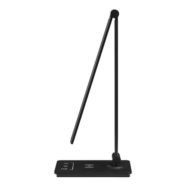 Hampton Bay 15 in. Black Wireless Charging Indoor Table Lamp with Plastic Shade
