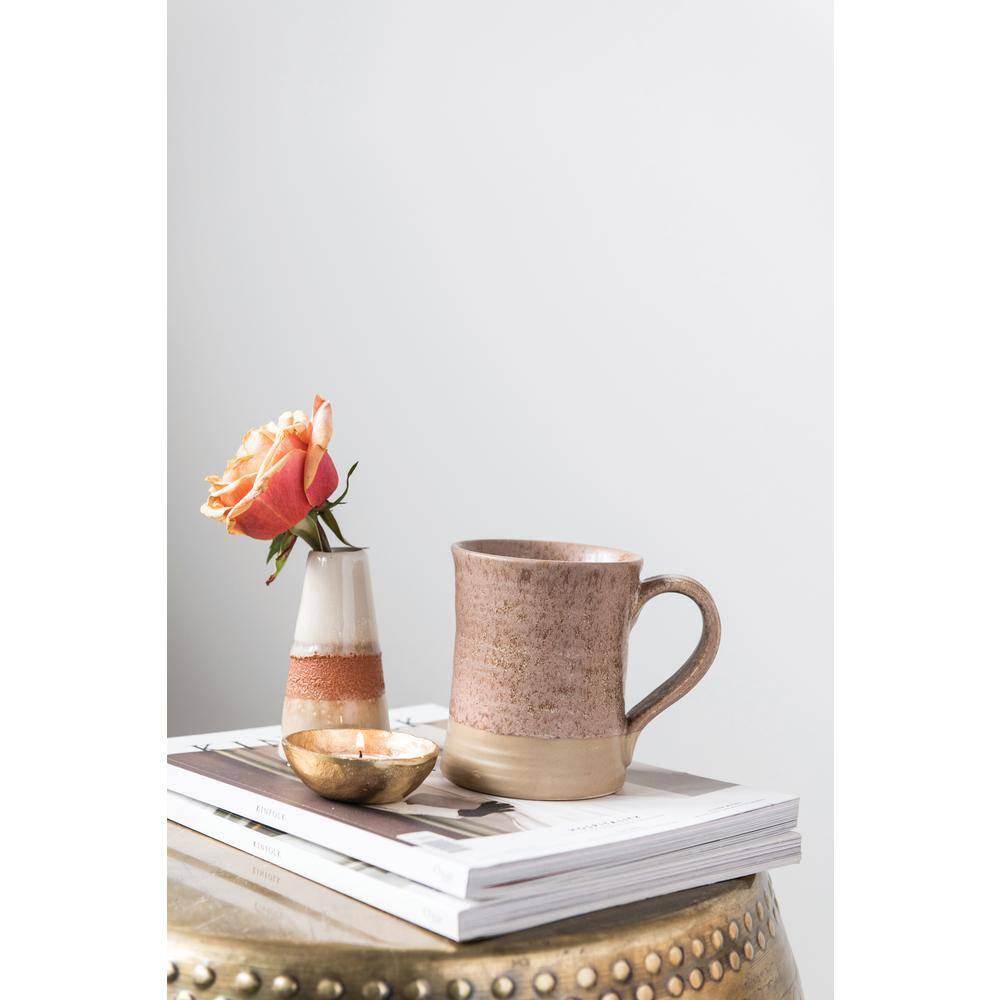 Set of 4 Beige and Multicolor Ceramic Stoneware Mugs
