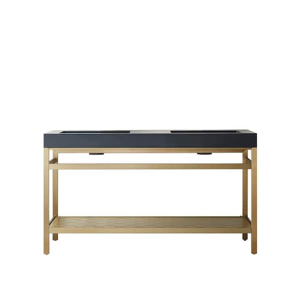 ROSWELL Ablitas 60 in. W x 20 in. D x 34 in. H Bath Vanity in Brushed Gold with Black Composite Stone Top