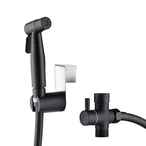 Single-Handle Bidet Faucet with Sprayer Holder, Solid Brass T-Valve and Flexible Hose in Brushed Black