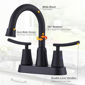 4 in. Centerset Double-Handle Bathroom Sink Faucet with Pop-Up Drain in Matte Black