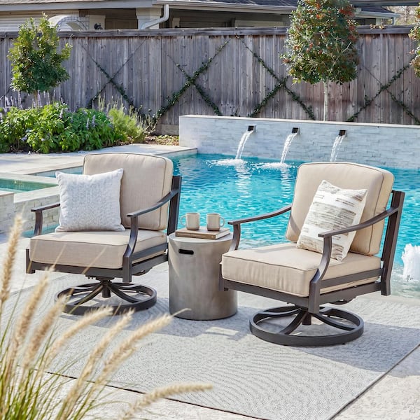Tamarin Aluminum Outdoor Swivel Lounge Chair with Echo Dune Sunbrella Cushion (2-Pack)