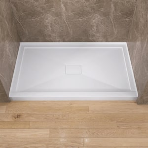 60 in. x 36 in. Single Threshold Alcove Floor Shower Pan Base with Center Drain in White