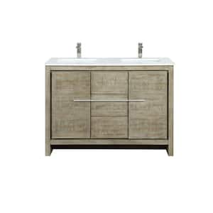 Lafarre 48 in W x 20 in D Rustic Acacia Double Bath Vanity, White Quartz Top and Brushed Nickel Faucet Set