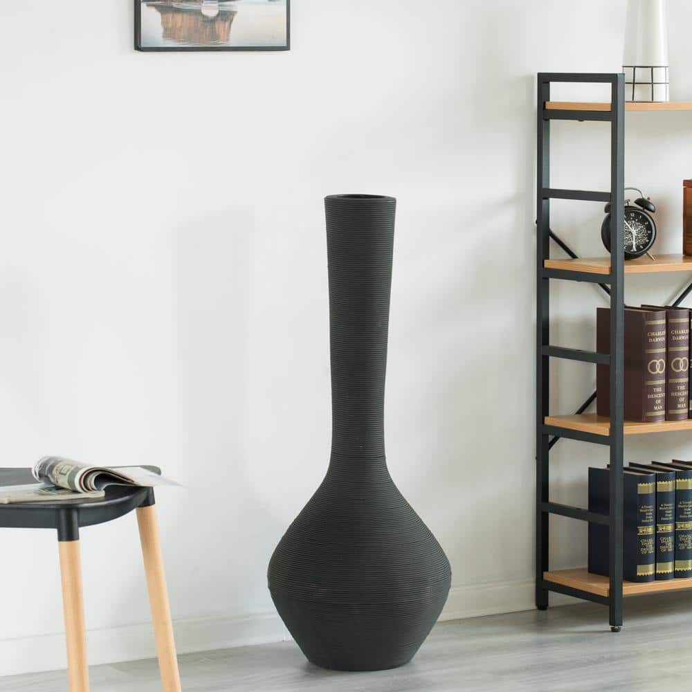Charcoal Gray Twisted Cord Accent Plastic Floor Vase