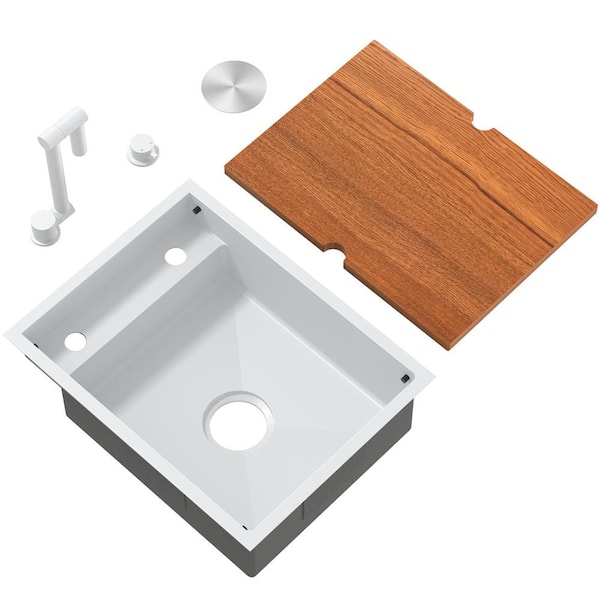 Unbranded Stainless Steel 16 in. Undermount Bar Sink with Adjustable Faucet and Cutting Board in White