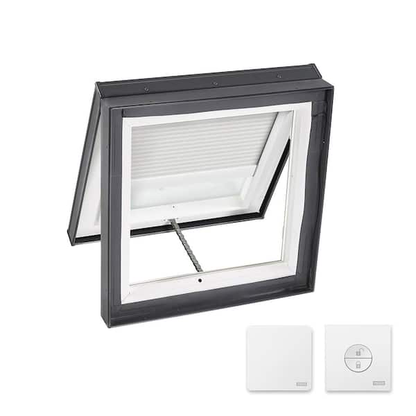 VELUX 22-1/2 in. x 22-1/2 in. Venting Curb Mount Skylight w/ Laminated LowE3 Glass & White Solar Powered Light Filtering Blind