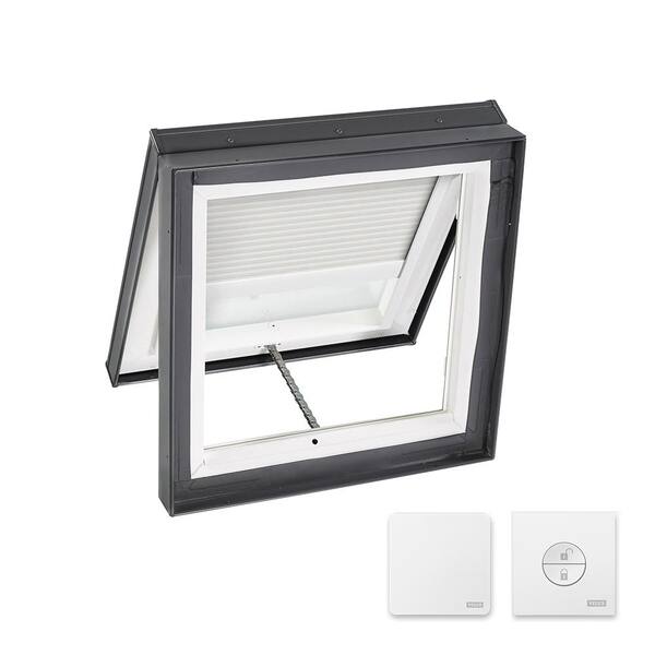 VELUX 34-1/2 in. x 34-1/2 in. Venting Curb Mount Skylight w/ Laminated LowE3 Glass & White Solar Powered Light Filtering Blind