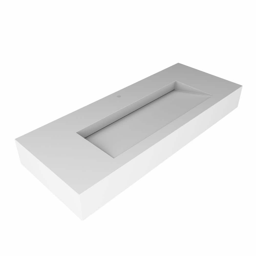 48" White Wall-Mounted Rectangular Stone Bathroom Sink