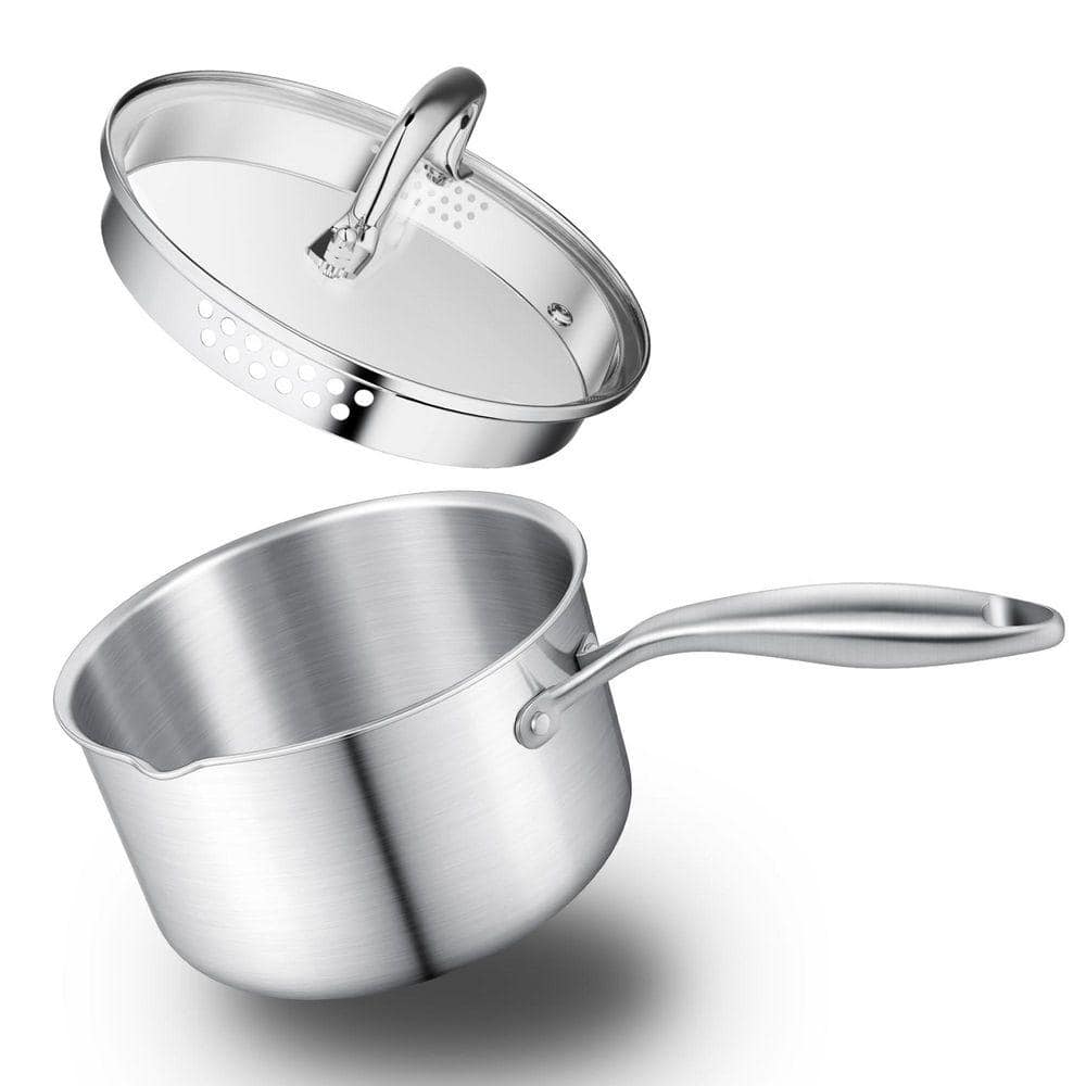 ererin　2QT　3QT 2.5 Quart Stainless Steel Saucepan Tri-ply Construction with Glass