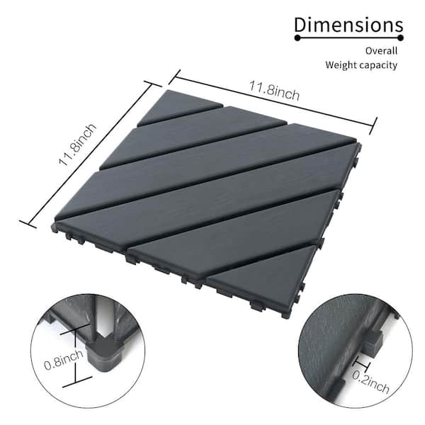 1 ft. x 1 ft. Outdoor Square Waterproof Deck Tile in Gray, All Weather Use ( 44 Per Case)