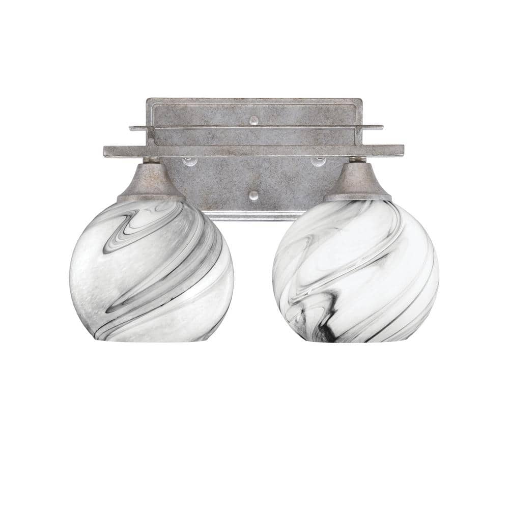 Ontario 13 in. 2-Light Vanity Light Aged Silver 5 Onyx Swirl Glass Shade