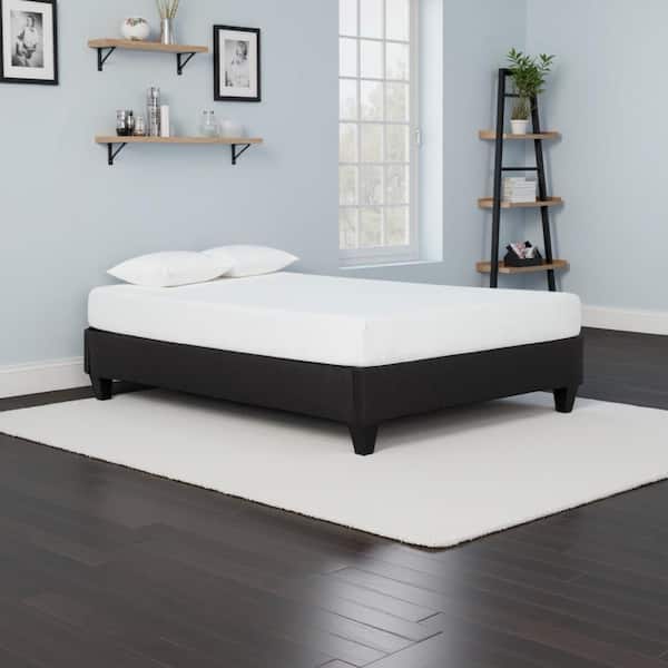 Benjara Cleo Gray Wood Frame Twin Size Platform Bed with Soft Linen Upholstery