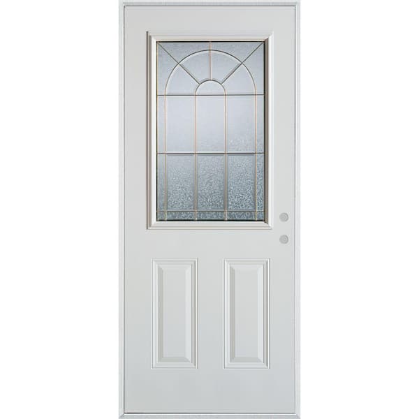 Stanley Doors 32 in. x 80 in. Geometric Zinc 1/2 Lite 2-Panel Painted White Left-Hand Inswing Steel Prehung Front Door