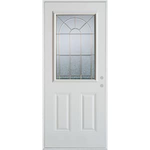 36 in. x 80 in. Geometric Zinc 1/2 Lite 2-Panel Painted White Left-Hand Inswing Steel Prehung Front Door