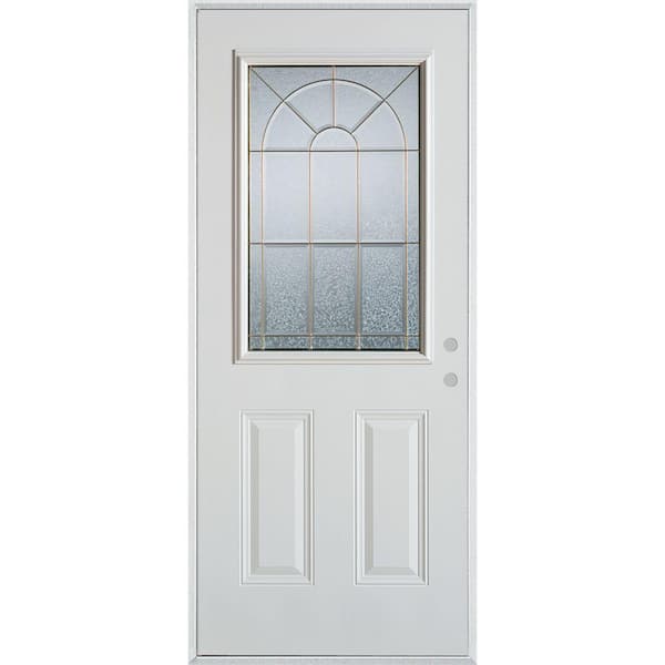 Stanley Doors 36 in. x 80 in. Geometric Zinc 1/2 Lite 2-Panel Painted White Left-Hand Inswing Steel Prehung Front Door