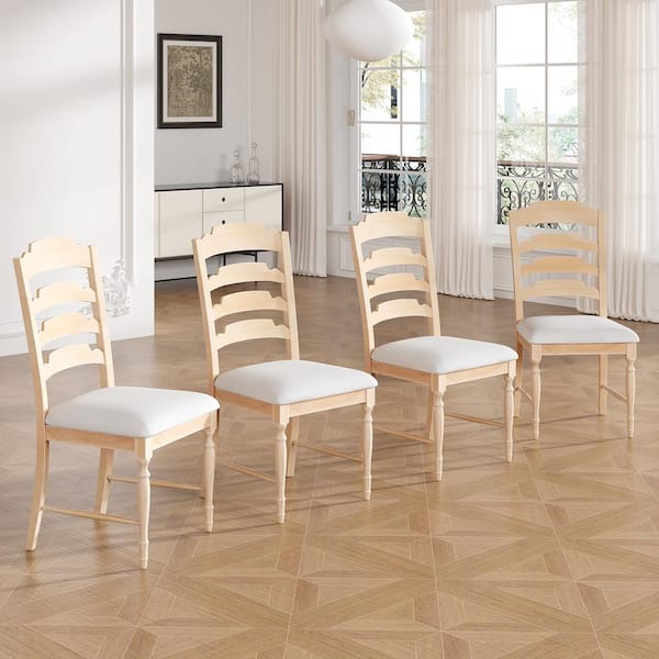 Harper & Bright Designs Natural Rubber Wood Dining Chairs Set of 4 with Serrated Back Design