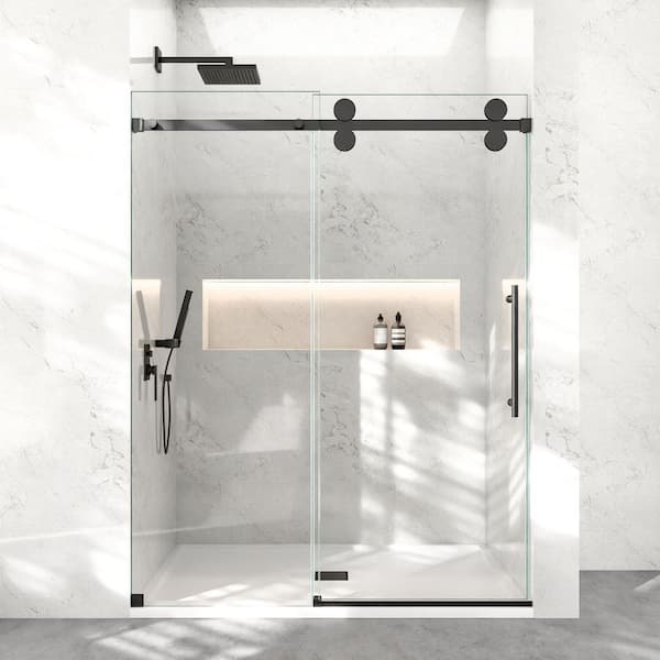Lumina 60 in. W x 80 in. H Sliding Fully Frameless Shower Door in Matte Black with SGCC 3/8 in. Tempered Clear Glass