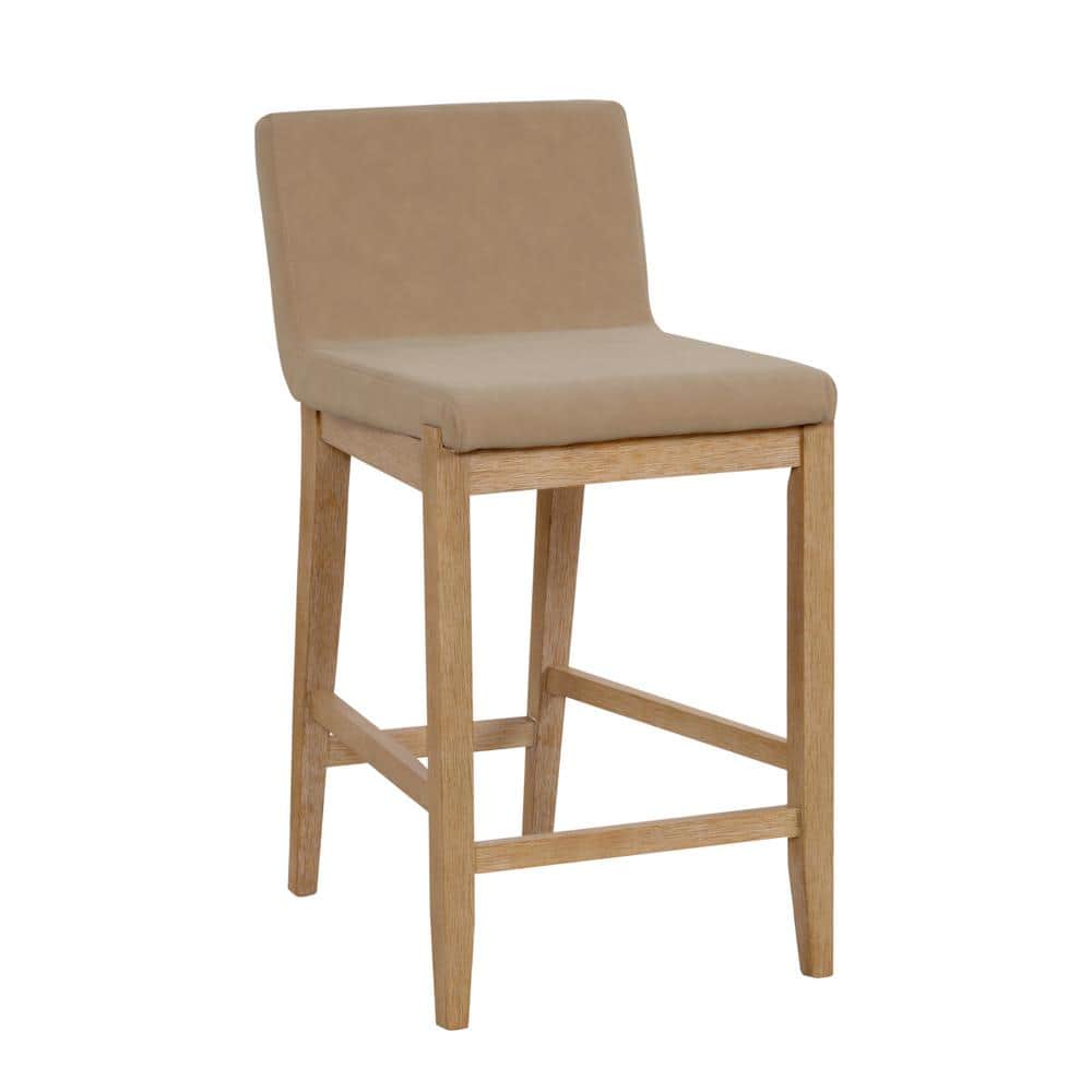 Light Brown Faux Leather and Wood Counter Stool