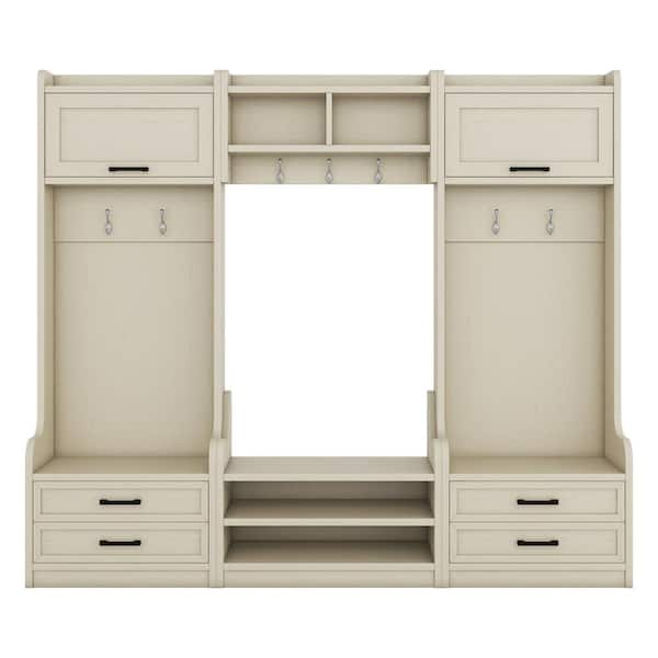 XUJMK 78 in. W x 16 in. D x 70 in. H Beige Linen Cabinet, 4-in-1 