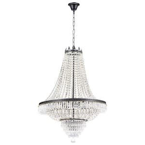 24 in. Black 9-Light Luxury Raindrop Classic Empire Style Adjustable Chain Chandelier with Crystal Shade for Foyer