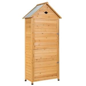 32 in. W x 70 in. H Brown Fir Wood Storage Shed Outdoor Tool Organizer Cabinet