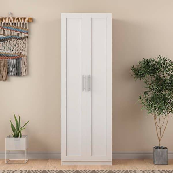 24 in. W x 17 in. D x 71 in. H White Linen Cabinet, High Wardrobe and Kitchen Cabinet with 2-Doors