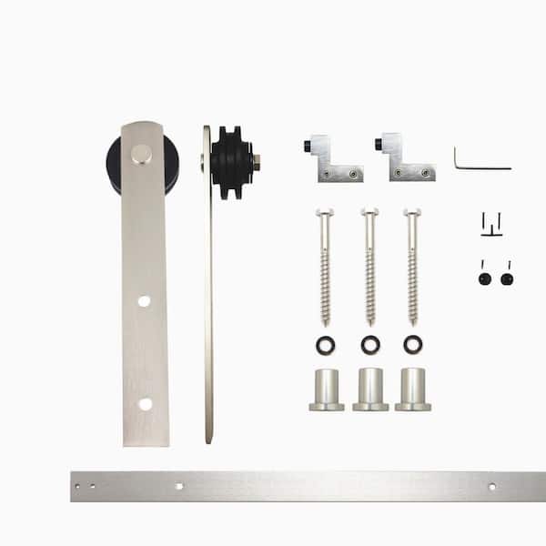 HOMACER 4 ft./48 in. Brushed Nickel Non-Bypass Sliding Barn Door Hardware Kit Straight Design Roller for Single Door