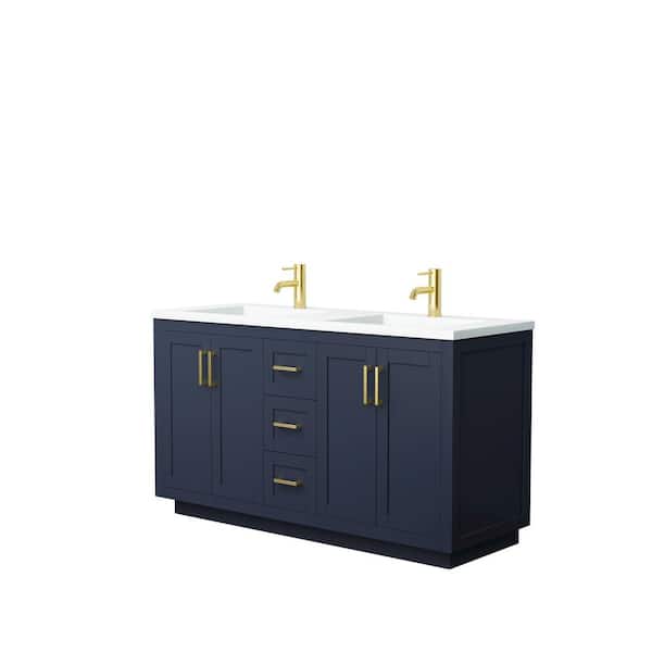 Wyndham Collection Miranda 60 in. W Double Bath Vanity in Dark Blue with Solid Surface Vanity Top in White with White Basins