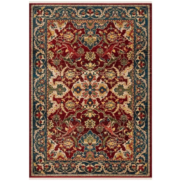 Kashan 4 ft. x 6 ft. Red/Blue Border Ornate Area Rug
