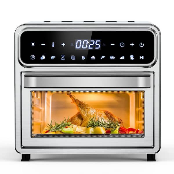 Denjol 1500-Watt 4-Slice 13 Quart 12-in-1 Stainless Steel Convection Toaster Oven with Frying Basket and Baking Tray