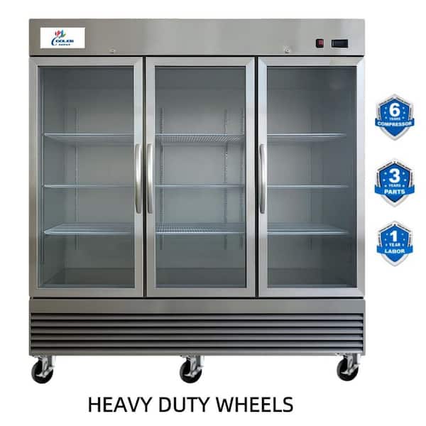81 in. W 72 cu. ft. Glass 3-Door Commercial Merchandiser Refrigerator in Stainless Steel, 110-Volt