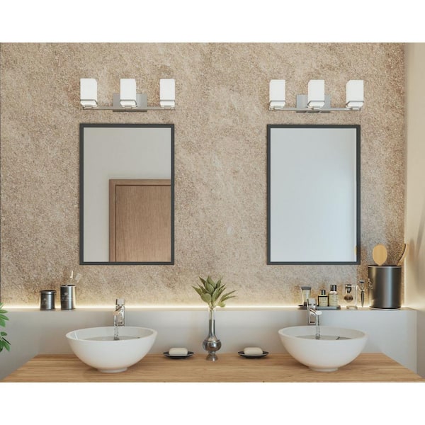 Progress Lighting Metric Collection 3-Light Polished Chrome Etched/Painted White Inside Glass Coastal Bath Vanity Light