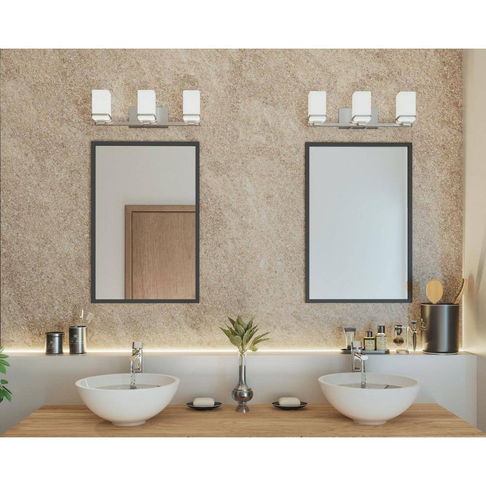 Polished Chrome 3-Light Bath Vanity with Etched Opal Glass