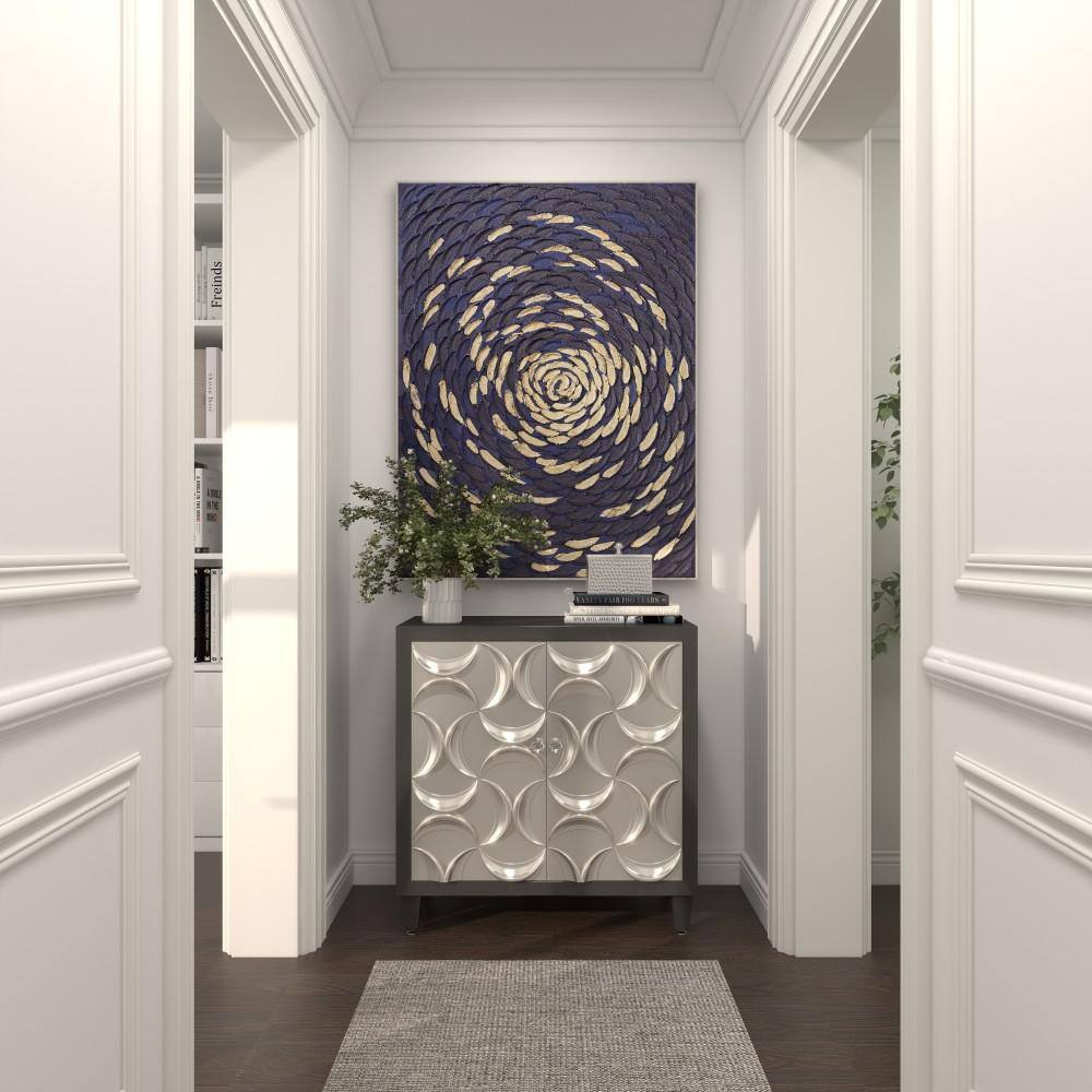 Black and Silver Crescent Moon Relief 2-Door Office Cabinet