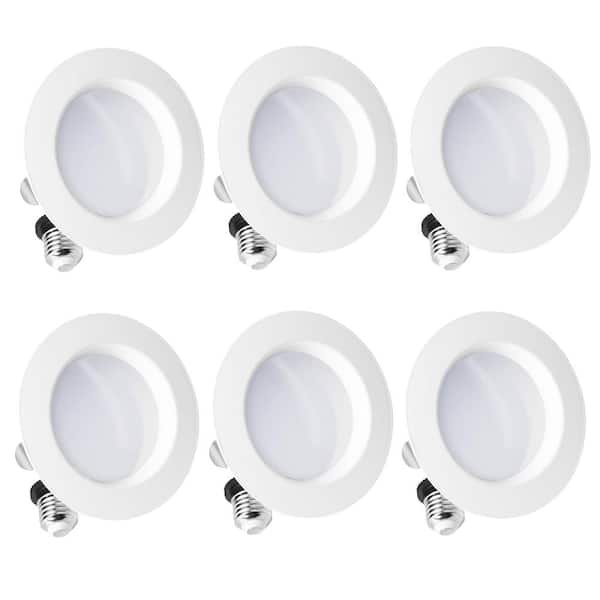 6-pack 4 in. 4000K Integrated LED Cool White Retrofit Recessed Trim Light Kit 9-Watt 750 Lumens, Dimmable, Wet Rated