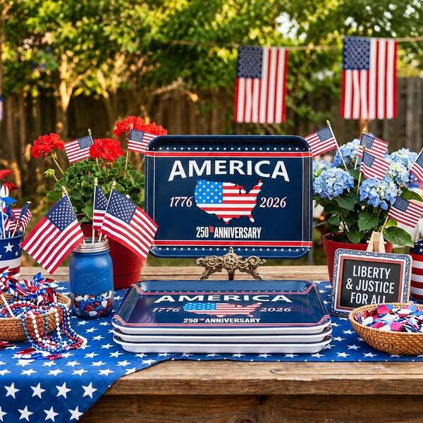 KHKFY White Platters 3-Piece Patriotic Melamine Serving Tray Set