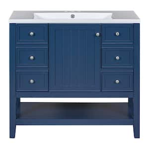 36 in. W x 18 in. D x 34 in. H Single Sink Freestanding Bath Vanity in Blue with White Ceramic Top