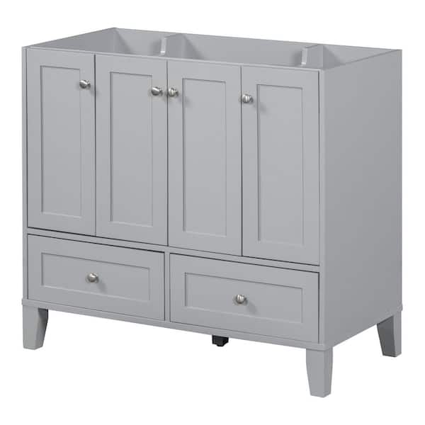 35.51 in. Bath Vanity Cabinet without Top Solid Wood Frame Storage Cabinet in Grey with Doors and Drawer