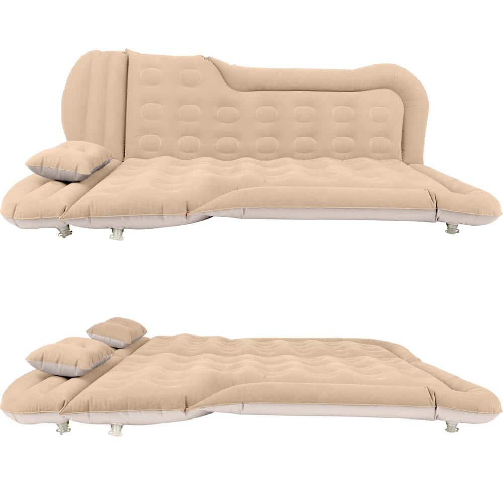 Beige Inflatable Car Air Mattress with Pump and Pillows