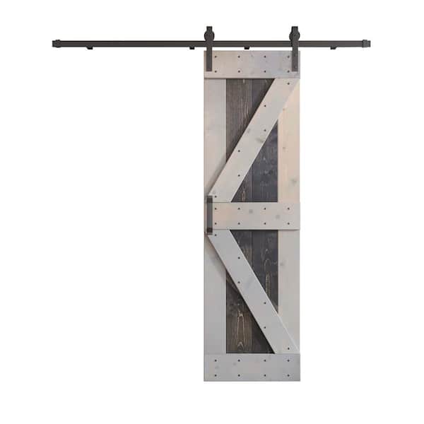COAST SEQUOIA INC K Series 24 in. x 84 in. Carbon Grey/Light Grey Knotty Pine Wood Sliding Barn Door with Hardware Kit