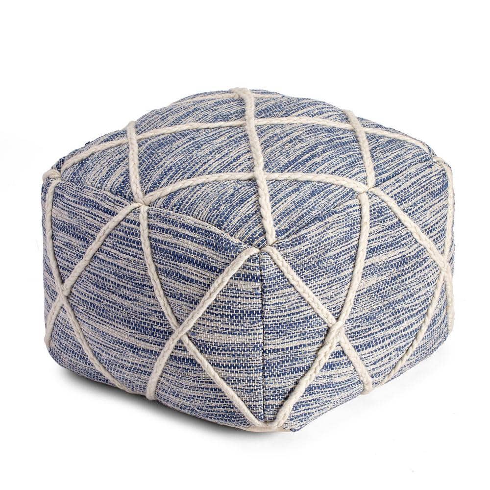 Kirkwood Lake 22" Blue & Ivory Square Pouf Ottoman